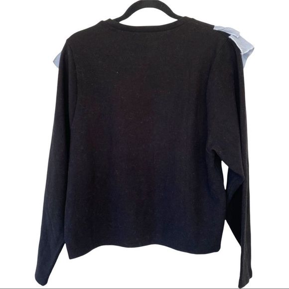 NWT ZARA CONTRASTING POPLIN SWEATER BLACK WITH WHITE /blue micro stripe L - Picture 7 of 8
